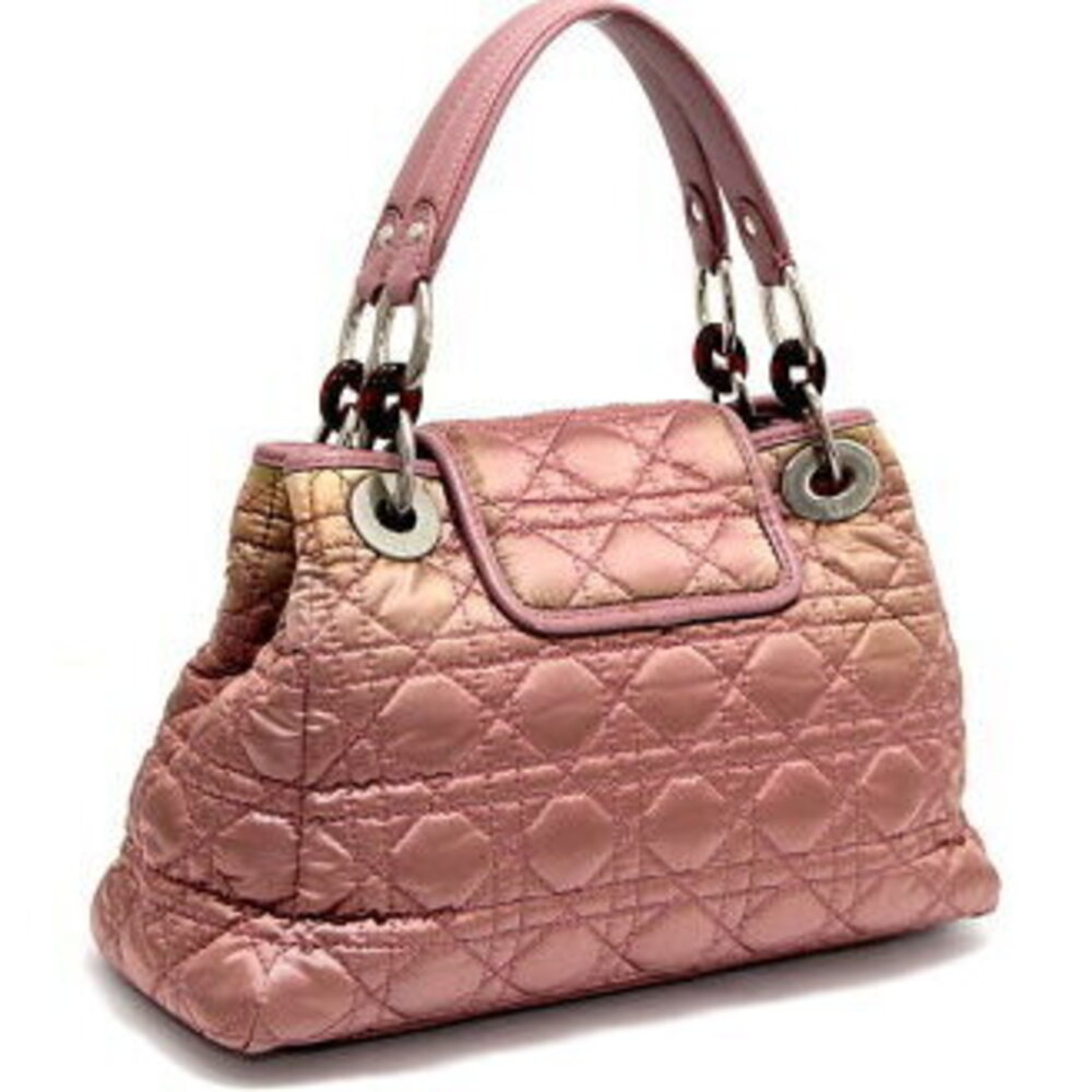 Christian Dior Cannage Stitch Handbag Pink Nylon